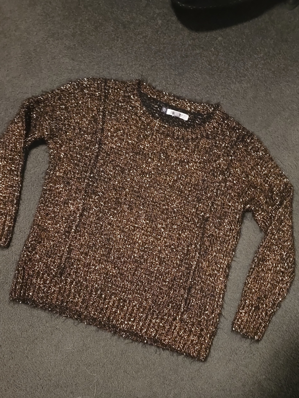Jennifer Lopez Metallic Bronze Crewneck Sweater